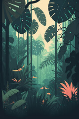 Fototapeta na wymiar 2D flat tropical forest background,Generative AI