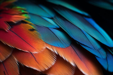 Obraz premium Illustration of the closeup ciew of the feathers of an exotic bird created with Generative AI