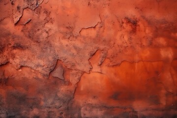 Obraz na płótnie Canvas Red brown orange stone background wall with cracks, rough mountain surface, close-up, copy space for Design, AI generated art