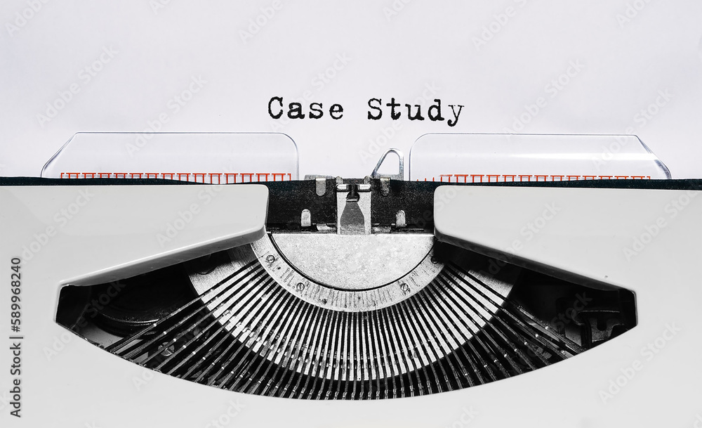 Aufkleber Text Case Study typed on retro typewriter
