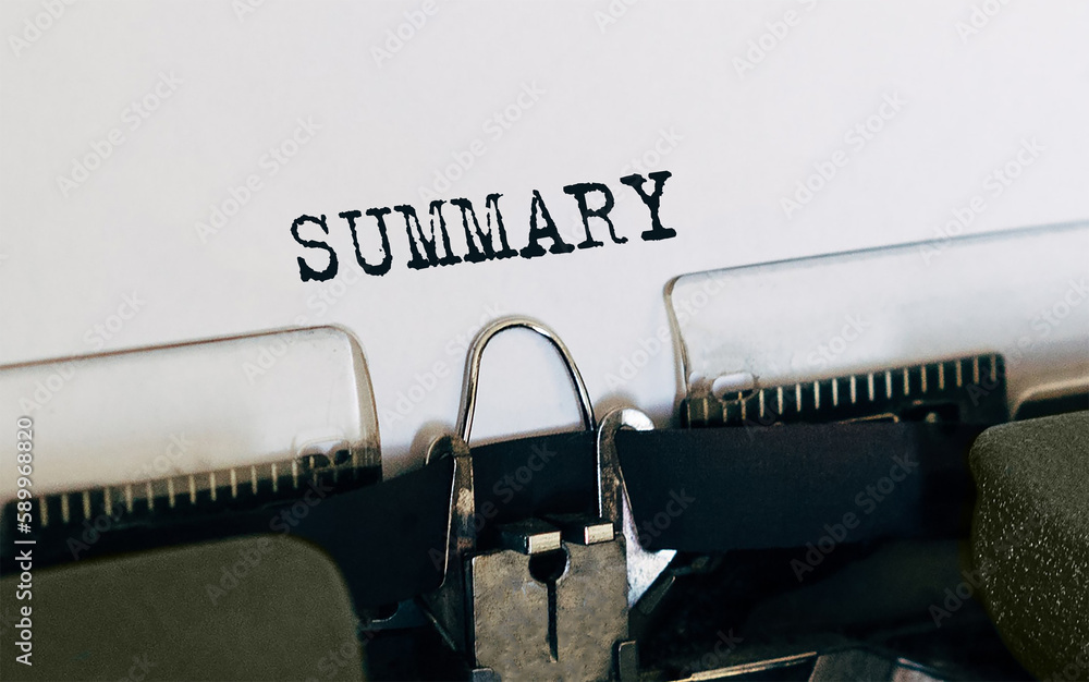 Poster text summary typed on retro typewriter