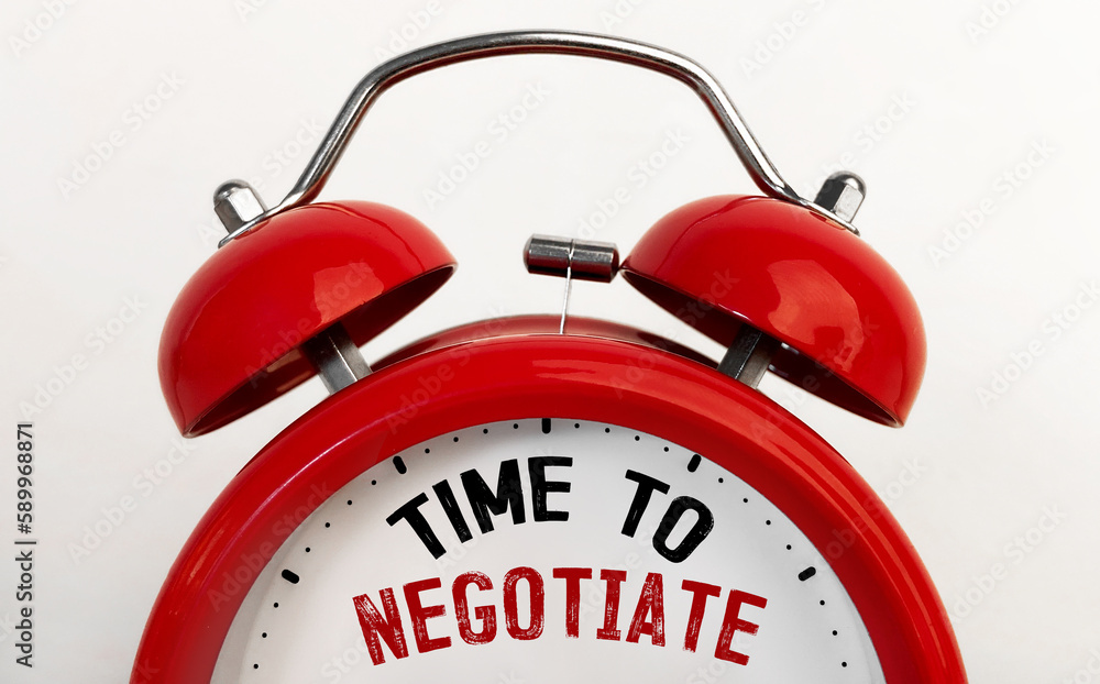 Poster red alarm clock with text time to negotiate