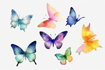 Fototapeta na wymiar set of colorful butterflies watercolor Butterfly pack blank background 