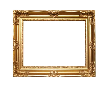 Decorative vintage frame ,Gold photo frame border design isolated background transparent png. Generative ai