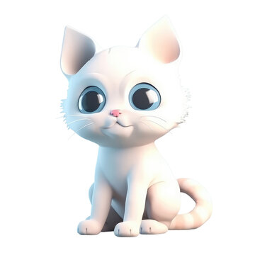 3d icon cute happy funny cat Illustration of character Cartoon minimal style on Isolated Transparent png background. Generative ai