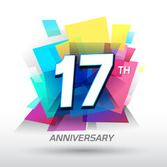 17th Anniversary with confetti and celebration background