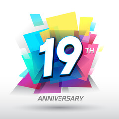 19th Anniversary with confetti and celebration background