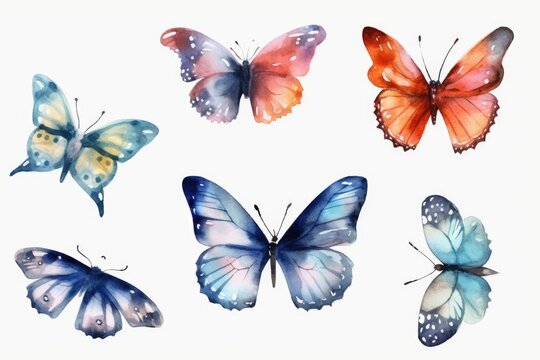 set of colorful butterflies watercolor Butterfly pack blank background  Generative AI