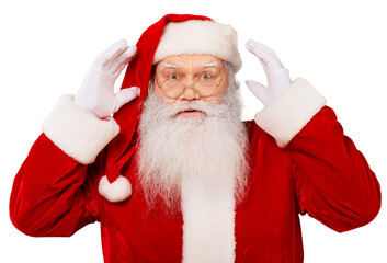 Portrait of smiling santa claus posing on  background