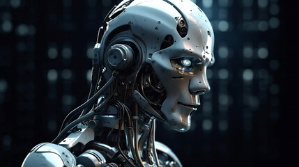 Artificial intelligence robot. Futuristic cyborg technology. Android mind, intellect innovation. Generative AI