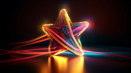 Neon star illustration. Background with futuristic best review element. Premium quality rating. Generative AI