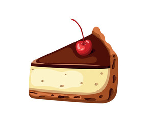 Cheesecake with cherries. Vector illustration isolated on white background