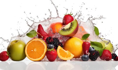 Fototapeta na wymiar Isolated white background with fresh fruits and water Creating using generative AI tools