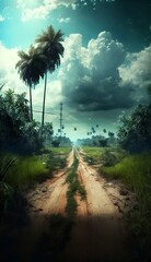 Obraz na płótnie Canvas The jungle roads of ancient times the pure sky and clouds,Generative AI