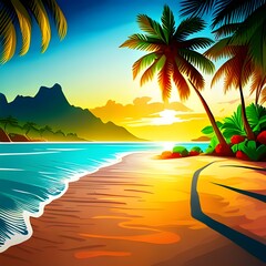 Beach with palm trees 3