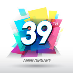 39th Anniversary with confetti and celebration background