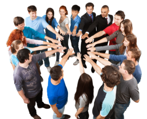 Top View of People in Circle with Their Hands Together
