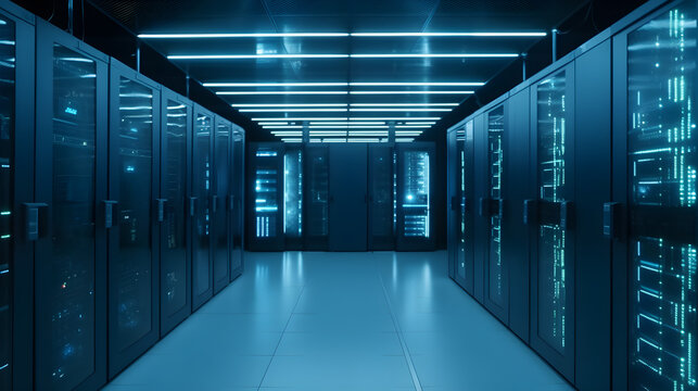 Innovative Blue Server Room Design. Generative AI