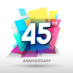 45th Anniversary with confetti and celebration background