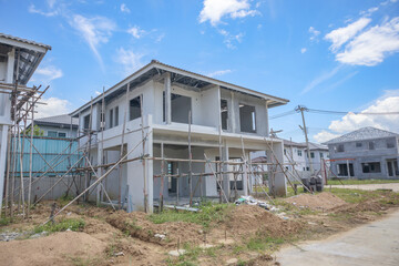 construction residential new house with prefabrication system in progress at building site