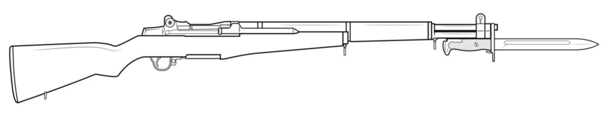 Vector illustration of the M1 Garand rifle with M1905 bayonet on the white background. Right side.