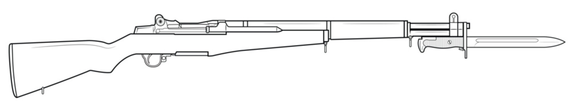 Vector illustration of the M1 Garand rifle with M1905 bayonet on the white background. Right side.