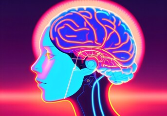 Obraz premium Neural networks in the human brain. Electronic impulses in the head. Work of the human brain. Head and design elements on the subject of intelligence, brain power. Created with generative AI tools
