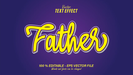 Yellow father text effect editable with purple background eps file 