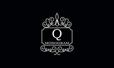 Luxury hotel logo template with initial Q. Monogram design elements, business identity sign for restaurant, royalty, boutique, cafe, hotel.