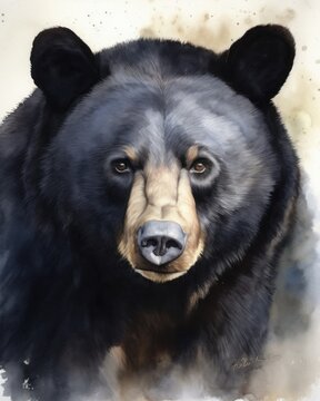 Curious black bear watercolor painting