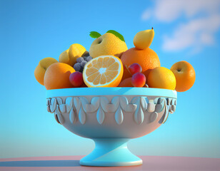 artificial fruit bowl, 3d art, greek bowl, new aesthetic