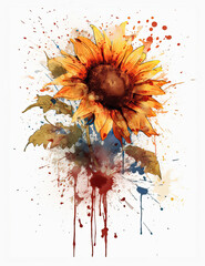 Fototapeta na wymiar Sunflowers Illustration, sketch, watercolor, for graphic design, logos, t shirts. Generative AI