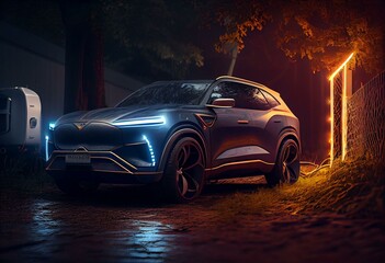 Obraz na płótnie Canvas A modern SUV design powered by electricity and with advanced features. Generative AI