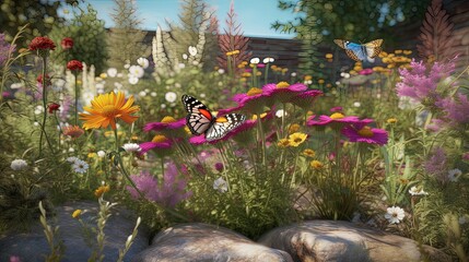 Our open-air butterfly garden design offers a breathtaking display of color and movement. Generated by AI.