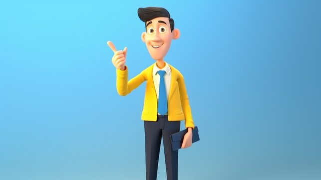 Cartoon character young man isolated on blue background