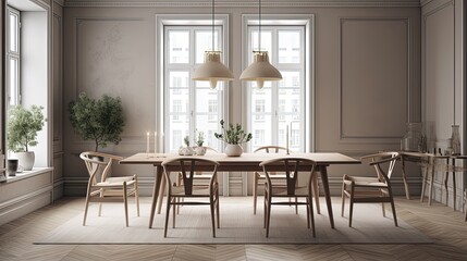 he Scandinavian dining room is all about understated elegance. Generated by AI.