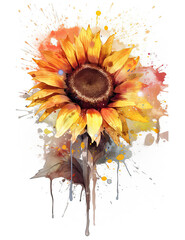 Sunflowers Illustration, sketch, watercolor, for graphic design, logos, t shirts. Generative AI