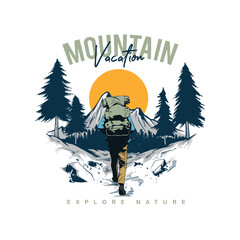 Fototapeta premium Mountaineer with a backpack in the mountains