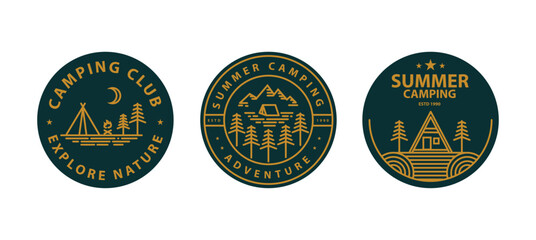 Set of camping and hiking badges