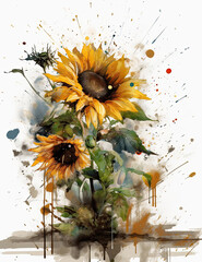 Sunflowers Illustration, sketch, watercolor, for graphic design, logos, t shirts. Generative AI