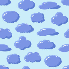 Seamless background with clouds. Vector pattern with blue clouds