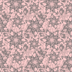 seamless gray openwork pattern of abstract decorative elements on a pink background, texture, design