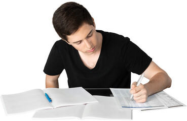 Handsome Teenager studying isolated on white background