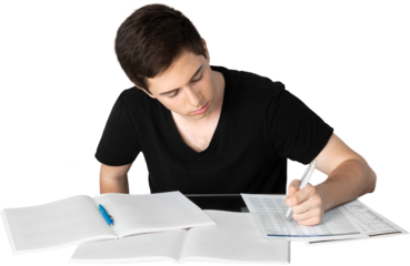 Handsome Teenager studying isolated on white background