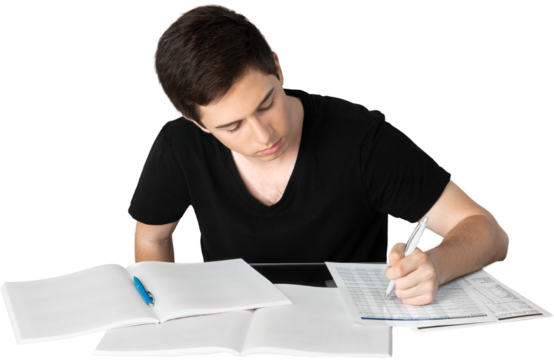 Handsome Teenager studying isolated on white background