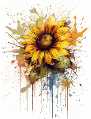 Sunflowers Illustration, sketch, watercolor, for graphic design, logos, t shirts. Generative AI