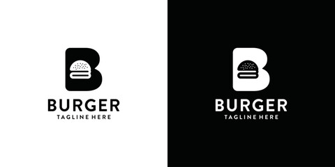 B typography flat logo with burger, logo combination for burger