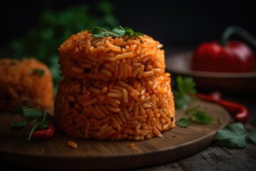 Jollof rice. African National Food Dish. AI-Generated.