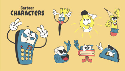 retro cartoon character in trendy style with stationery theme, vector illustration