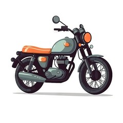 Fototapeta na wymiar a drawing of a motorcycle on a white background with a shadow of the bike on the ground and the bike is orange and gray, and the motorcycle is parked. generative ai